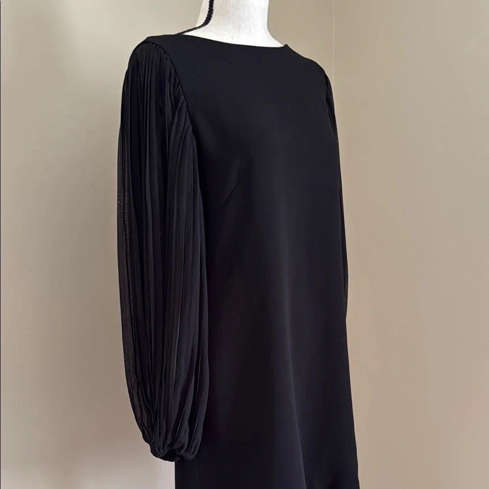White House Black Market Black Dress Sheer Long Pleated Sleeve Women's 6